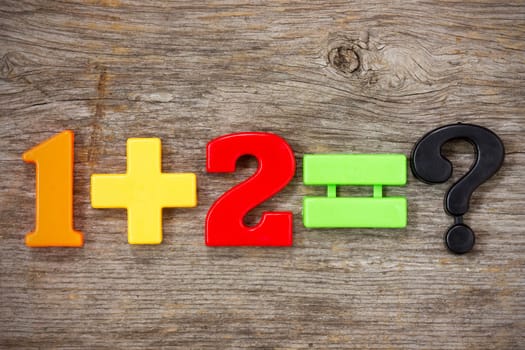 Math example with color numbers on a wood background