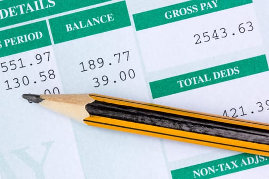 Pencil with the statement of payroll details