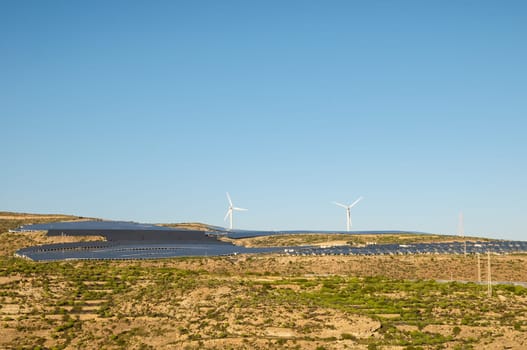 Power Plant Renewable Energy Wind Turbines and Solar Panels