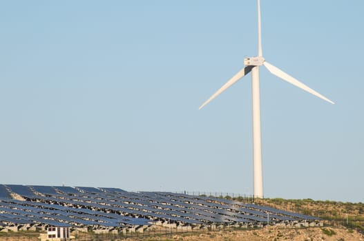 Power Plant Renewable Energy Wind Turbines and Solar Panels