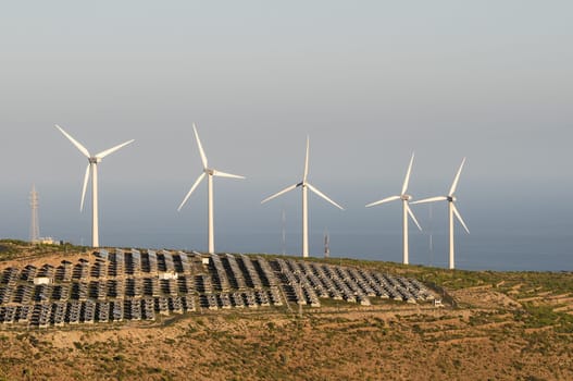 Power Plant Renewable Energy Wind Turbines and Solar Panels