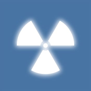 Nuclear radiation symbol on a blue background. Simple Flat design.
