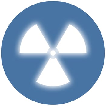Nuclear radiation symbol on a blue background. Simple Flat design.