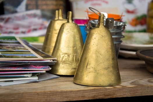 Metal bells in the gift shop