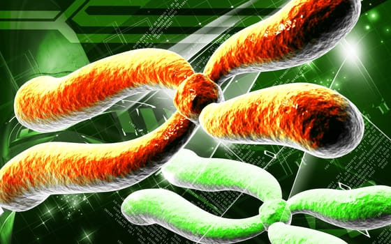 Digital illustration of chromosome in colour background