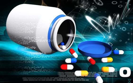 Digital illustration of capsule bottle in colour background