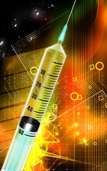 Digital illustration of syringe in colour background