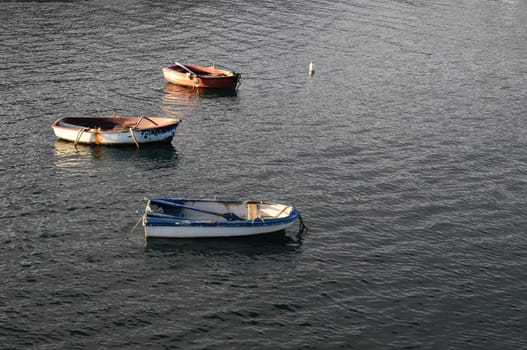 Backlight Silhouette Boats at Sunset in the Atlantic Ocean