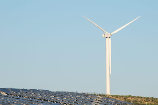 Power Plant Renewable Energy Wind Turbines and Solar Panels