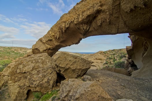 Volcanic Formation Natural Arch in the Desert Tenerife Canary Islands Spain