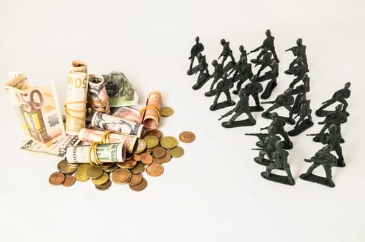 Plastic Lead Soldiers Representing War on a White Background