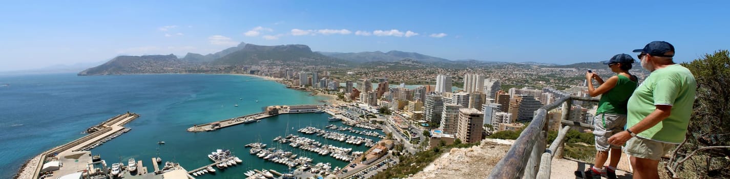 Panoramic view over Calp (Spain). Town bay beach
