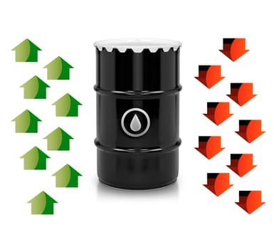 Oil and Petroleum Barrel and arrows on white isolated background.  (with clipping work path)