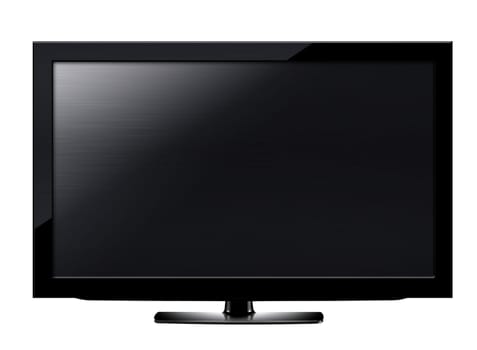 Black LCD tv screen hanging on a wall .  (with clipping work path)