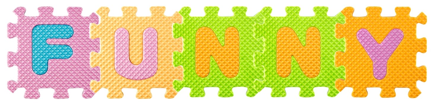 Funny word created from Alphabet puzzle isloated on white background , with clipping path.