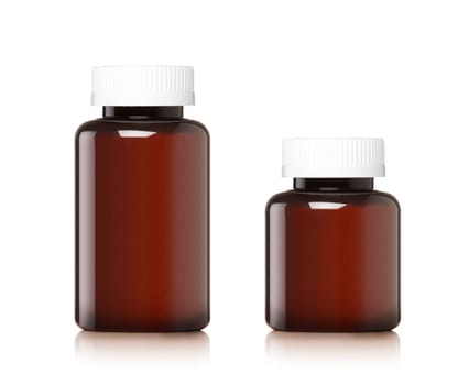Medicine bottle of brown glass or Plastic isolated on white background, (clipping work path included).