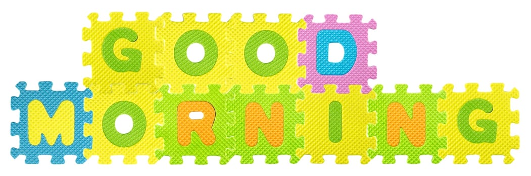 Good Morning sentence created from Alphabet puzzle isloated on white background , with clipping path.
