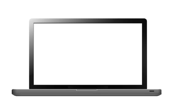 Laptop with blank screen isolated on white. Can be used with custom images.  (with clipping work path).