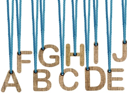 Letters hanging strings isolated on white background .  (with clipping work path)