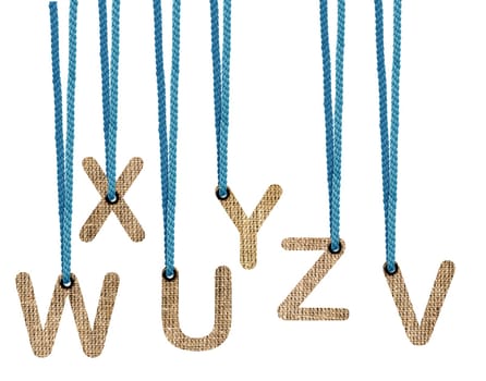 Letters hanging strings isolated on white background .  (with clipping work path)