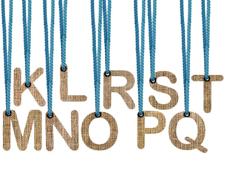 Letters hanging strings isolated on white background .  (with clipping work path)