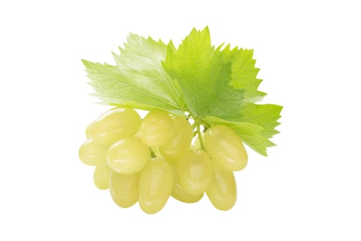 Ripe grapes with leaf, isolated on white background.  (with clipping work path)