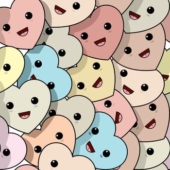 Kawaii style hearts seamless pattern, Valentine's Day background