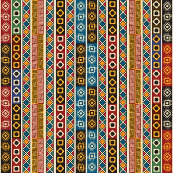 Colorful ethno seamless pattern design with graphic elements.