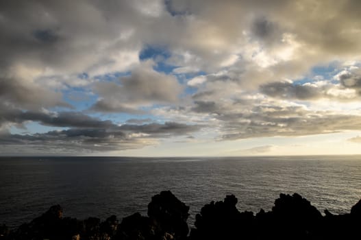 Cloudscape, Colored Clouds at Sunset near the Ocean