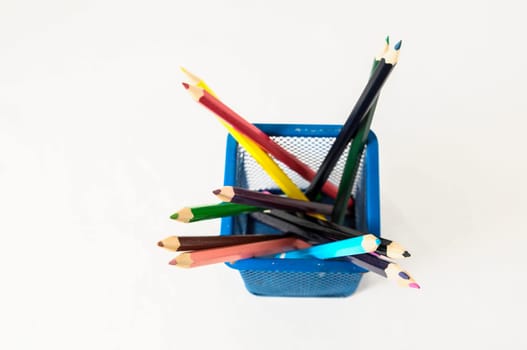 New Pencils Textured Set in Container box on a White Background