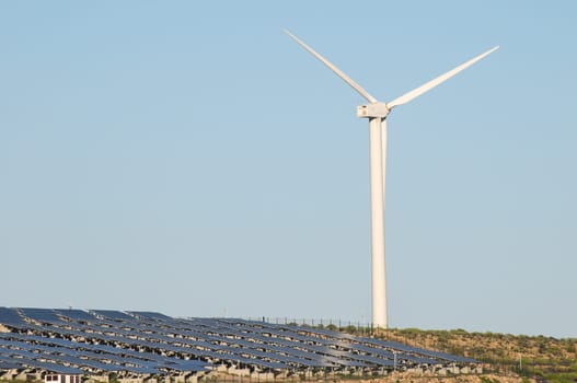 Power Plant Renewable Energy Wind Turbines and Solar Panels