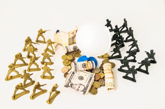 Plastic Lead Soldiers Representing War on a White Background