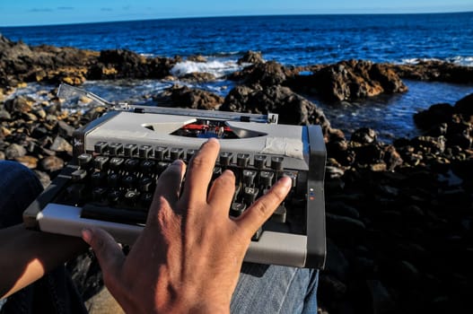 Old Ancient Vintage black and white Travel Typewriter