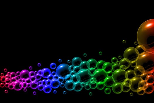 Bubbles in rainbow colors on a black background