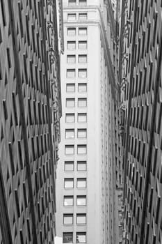Monochromatic view of the skyscrapers. (New York City, USA). Vertically.