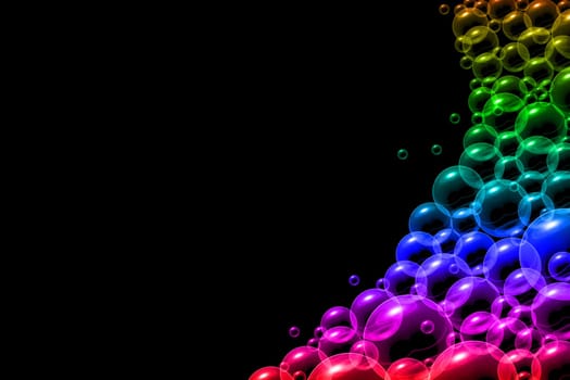 Bubbles in rainbow colors on a black background