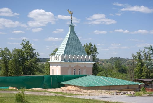 Fortification tower in Optina Hermitage near Kozelsk city. Russia