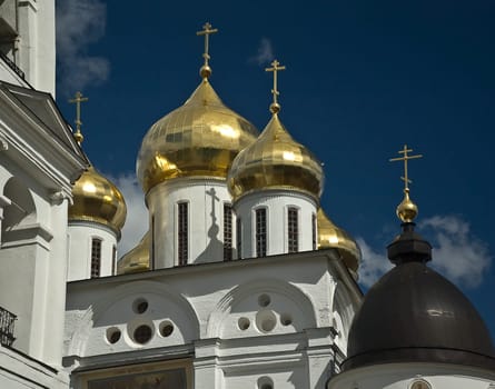Dmitrov city. Domes of an old christian church. Russia