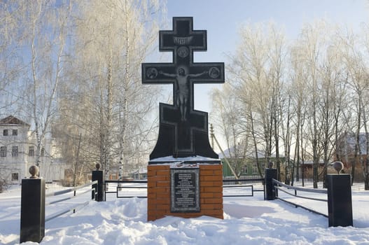 Cross of worship on a place of an altar of the Cathedral of Prelate Nikolay