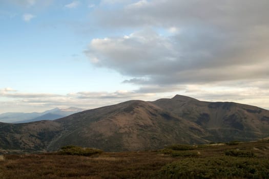 Rain clouds over the plateau in the mountains