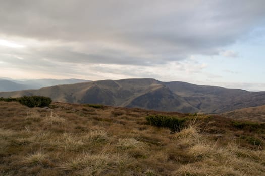 Rain clouds over the plateau in the mountains