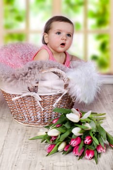Toddler in Easter basket