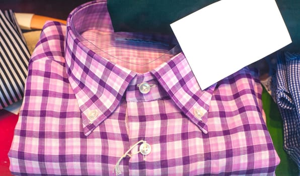Close up of hirts in the men's clothes shop