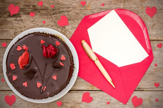 Chocolate cake and love  letter for your own text