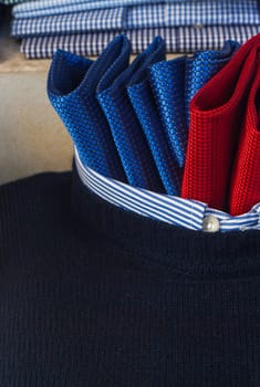 Close up of men's clothes, pullover necktie
