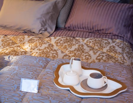 View of ceramic dishes of the elegant table set