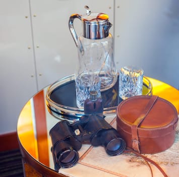 View of old binocular on the table