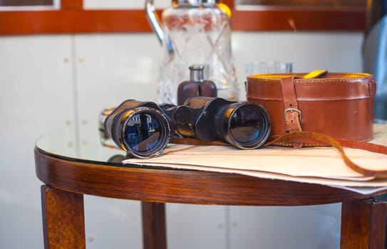 View of old binocular on the table