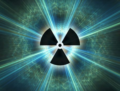 Nuclear radiation symbol on a blue background. Simple Flat design.