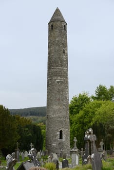 The Round Tower at Glendalough Monastic Site - Wicklow Mountains National Park.